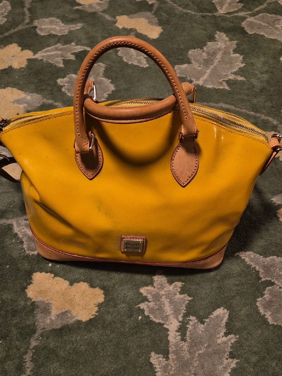 Dooney & Bourke Handbags - Dooney & Bourke Yellow Leather-Trim Satchel with Tan Handles